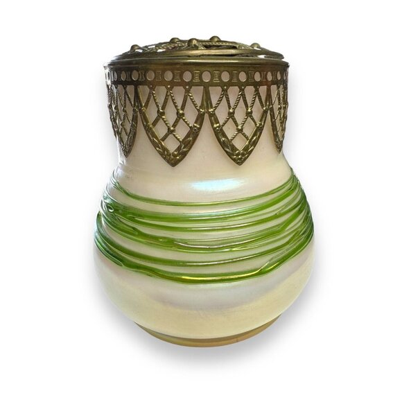 Loetz Czech Opalite Art Glass 1800’s 22k Gilded Lattice Cap Vase - Picture 3 of 7